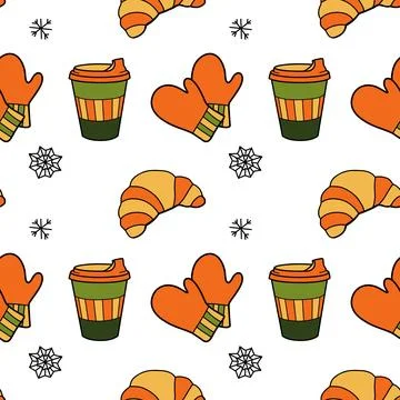 Vector flat seamless pattern of winter clothes Stock Illustration