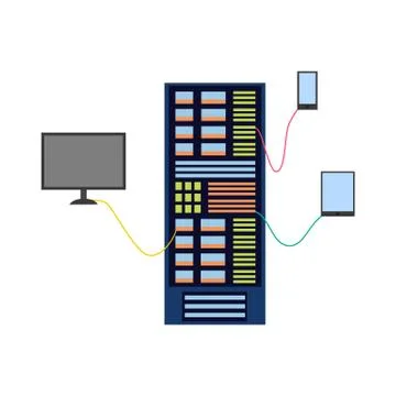 Vector flat server rack at data center Stock Illustration
