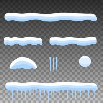 Vector flat set cartoon snow, snowdrift, icicles Stock Illustration