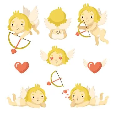 Vector flat set of cute and kawaii cupid Stock Illustration