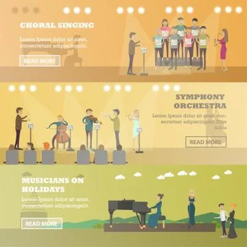 Vector flat set of music horizontal banners 스톡 일러스트