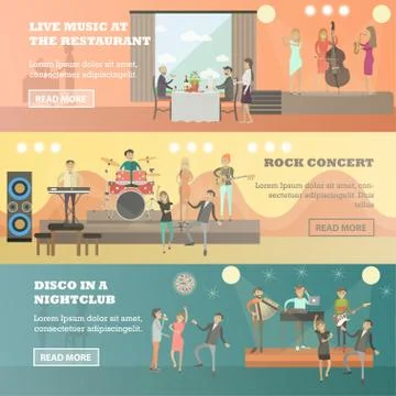 Vector flat set of musicians concept horizontal banners 스톡 일러스트