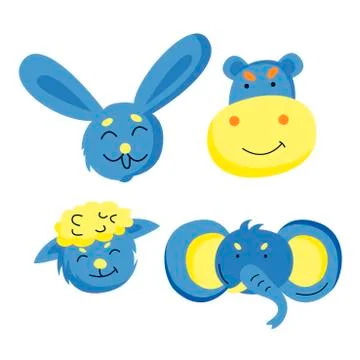 Vector flat set od cartoon animal illustrations Stock Illustration