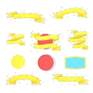 Vector flat set of ribbons with dashed lines and geometric abstract shapes. E Stock Illustration