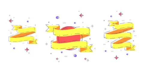 Vector flat set of ribbons with dashed lines and geometric abstract shapes. E Stock Illustration