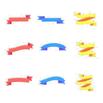 Vector flat set of ribbons with dashed lines and geometric abstract shapes. E Stock Illustration