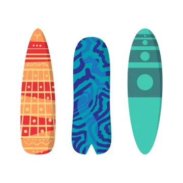 Vector flat set surfboards isolated on white background. Surfboa Stock Illustration