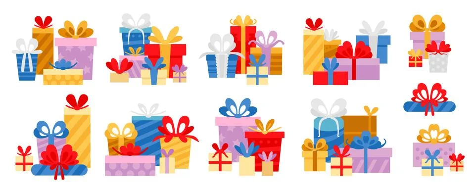 Vector flat set of various gift boxes Stock Illustration