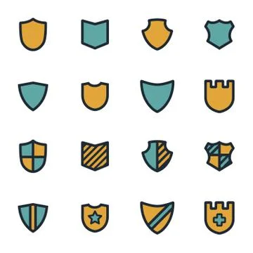 Vector flat shield icons set Illustrazione stock