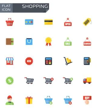 Vector flat shopping icons set Stock Illustration