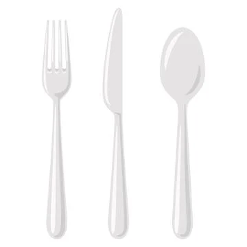 Vector Flat Simple Cartoon Dinner Fork, Knife and Spoon Icon Set Closeup Stock Illustration
