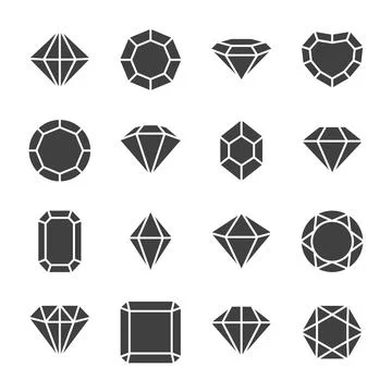 Vector Flat Simple Minimalistic Black and White Gemstone Icons Set. Diamond Stockillustratie