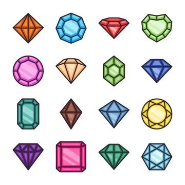 Vector Flat Simple Minimalistic Gemstone Icons Set. Diamond, Crystal Illustrazione stock
