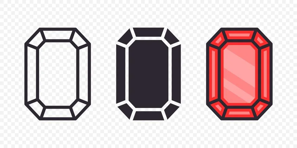 Vector Flat Simple Minimalistic Gemstone Icons Set. Diamond, Crystal 스톡 일러스트