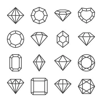 Vector Flat Simple Minimalistic Linear Black and White Gemstone Icons Set 스톡 일러스트