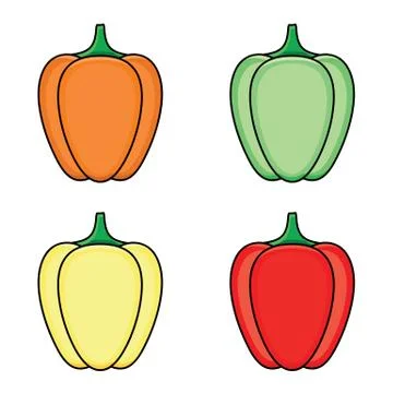 Vector flat sketch fresh ripe bellpepper set Stock Illustration