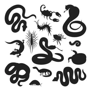 Vector flat snakes and other danger animals silhouette Stock Illustration