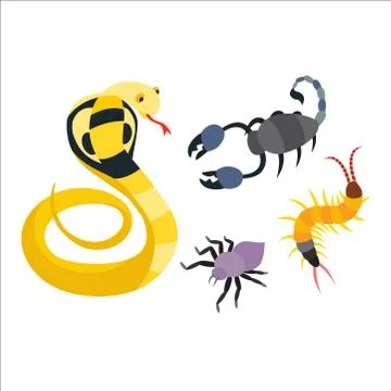 Vector flat snakes and other danger animals Stockillustratie