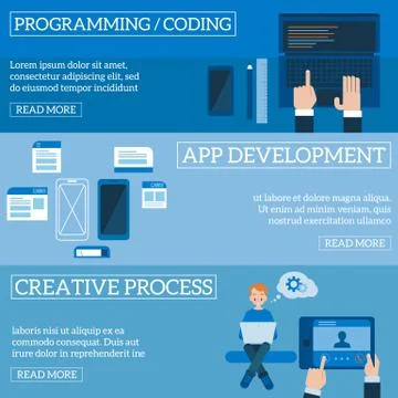 Vector flat software apps development concept set Stock Illustration