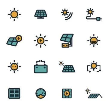 Vector flat solar energy icons set Stock Illustration