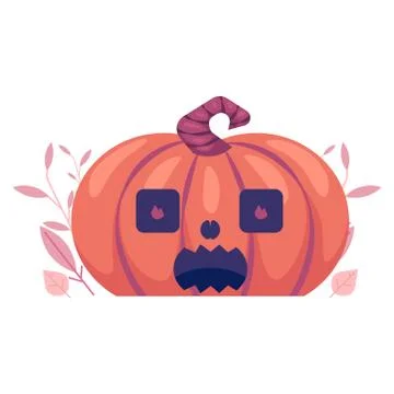 Vector flat Spooky pumpkin with scary face. Jack o lantern autumn Illustrazione stock