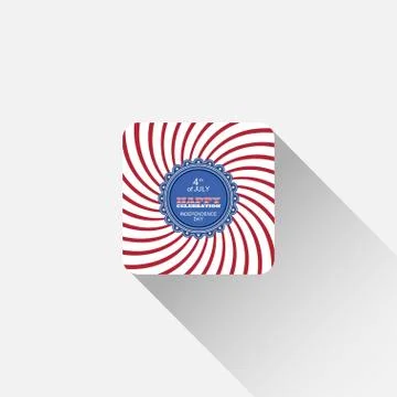 Vector flat square icon of Happy Independence Day with curved red rays and ro Illustrazione stock