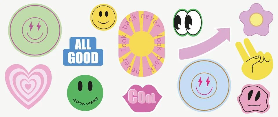 Vector flat stickers. A collection of various geometric shapes, resins and Stock Illustration