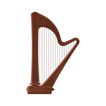 Vector flat style antique musical instrument harp. Stock Illustration