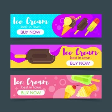 Vector flat style banners with ice cream. Stock Illustration