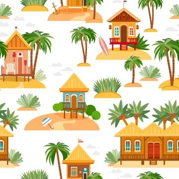 Vector flat style Beach Huts Seamless Pattern Illustrazione stock