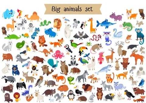 Vector flat style big set of animals isolated Illustrazione stock