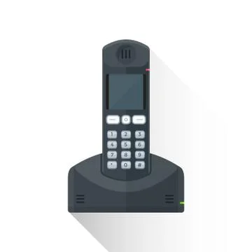 Vector flat style black landline wireless phone illustration icon. Stock Illustration