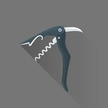 Vector flat style black sommelier knife illustration icon. Stock Illustration