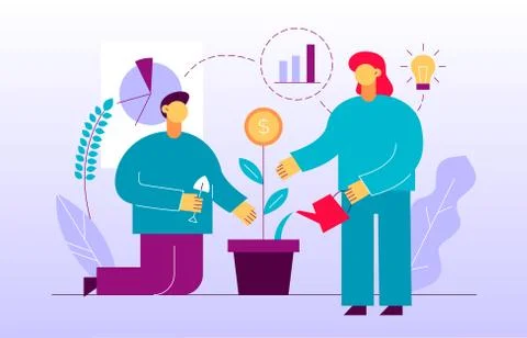 Vector flat style business and finance  design concept with big modern people Stock Illustration