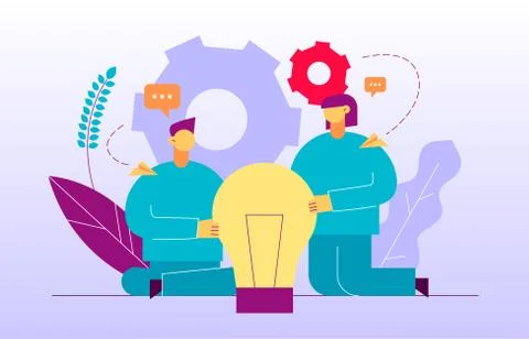 Vector flat style business teamwork and idea  design concept with big modern  Stock Illustration