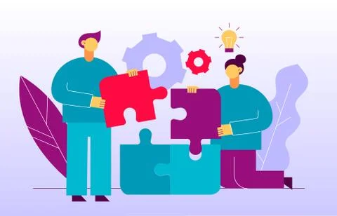 Vector flat style business teamwork and idea  design concept with big modern  Stock Illustration