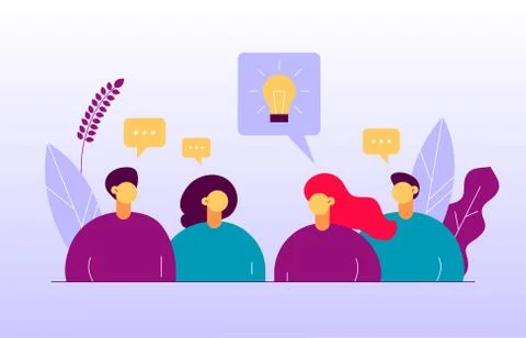 Vector flat style business teamwork and idea  design concept with big modern  Stock Illustration