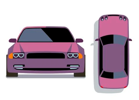 Vector flat-style cars in different views. Lilac car Stock Illustration
