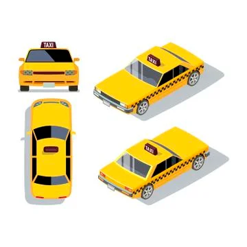 Vector flat-style cars in different views. Yellow isometric taxi イラスト素材