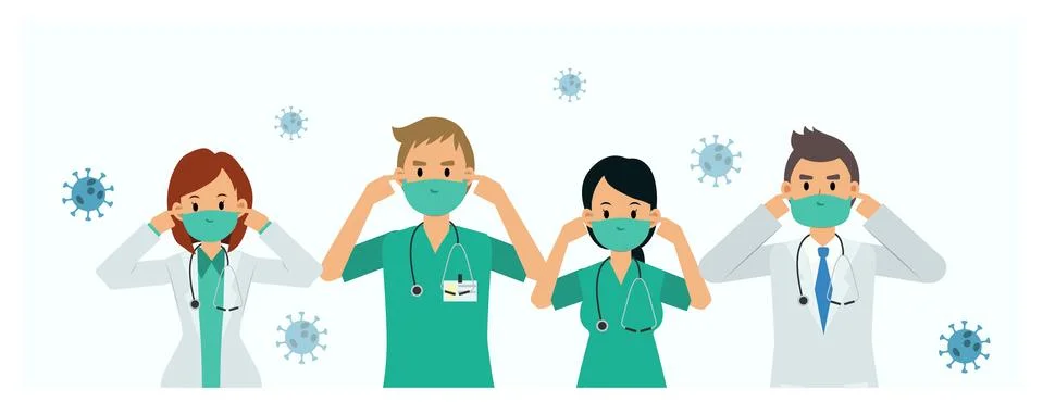 Vector flat style cartoon character of a team of doctor, medical staff are we Illustrazione stock