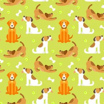 Vector flat style colorful seamless pattern with home pet. Stock Illustration