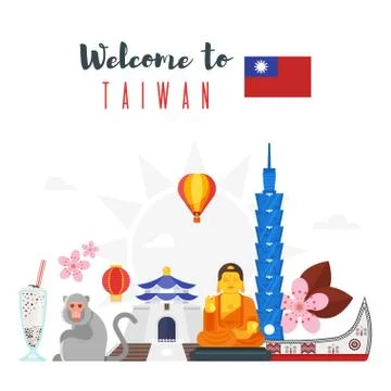 Vector flat style composition of Taiwan cultural symbols. Illustrazione stock