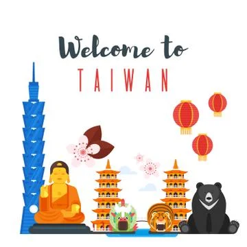 Vector flat style composition of Taiwan cultural symbols. Stock Illustration