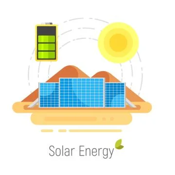 Vector flat style concept for ecology solar energy. Stock Illustration