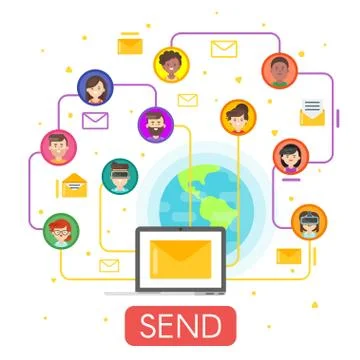 Vector flat style concept of social network. Illustrazione stock