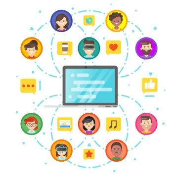 Vector flat style concept of social network and people comunication. Stock Illustration