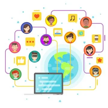 Vector flat style concept of social network. Stock Illustration