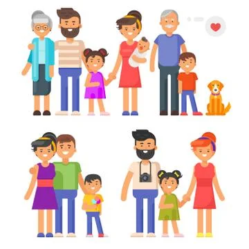 Vector flat style family set. Parents, grandparents, kids Stock Illustration