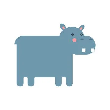 Vector flat style hippo. Wild herbivore. Types of African fauna. For the conc Stock Illustration