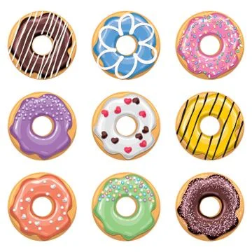 Vector flat style icons of colorful donuts Stock Illustration